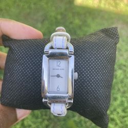Michael Kors Tank Watch Women 18mm Silver Tone Retangle MK 2057 New Battery 5-7"