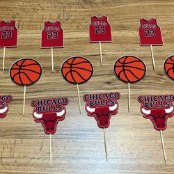 Chicago Bulls Birthday Cupcake Toppers