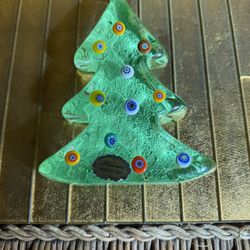 Murano Millefiori Made In Italy Christmas Tree Paperweight Art Glass