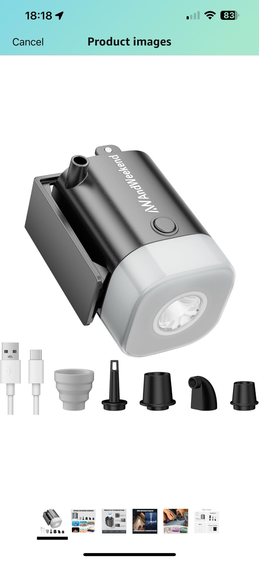 Portable Air Pump for Inflatables with Camping Lantern,3kPa Tiny Air Mattress Pump with 2000mAh Rechargeable Battery,Inflate Deflate for Sleeping Pads