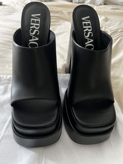 Versace Black Leather Aevitas Platform Mules 