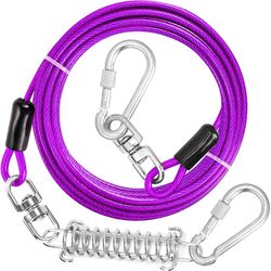 Dog Tie Out Cable, 10/15/20/30/40/50/70/100/150FT Dog Runner Cable with Swivel Hook and Shock Spring, Dog Leash Run Tether for Yard Outdoor and Campin