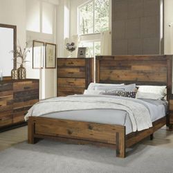 Four Piece Queen Bedroom Set Queen Bed Frame Dresser Mirror And Night Stand On Sale Now Don't Miss