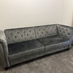 Gray Tufted Velvet Sofa Couch Sleeper Bed 