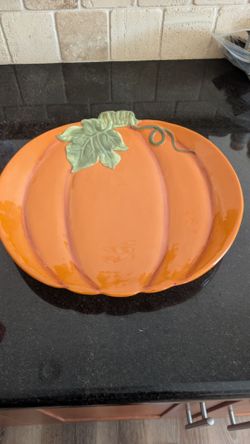 Ceramic pumpkin platter 13.5 in
