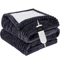 Machine Washable Soft Flannel Heated Blanket Electric Throw 50x60" Dark Grey