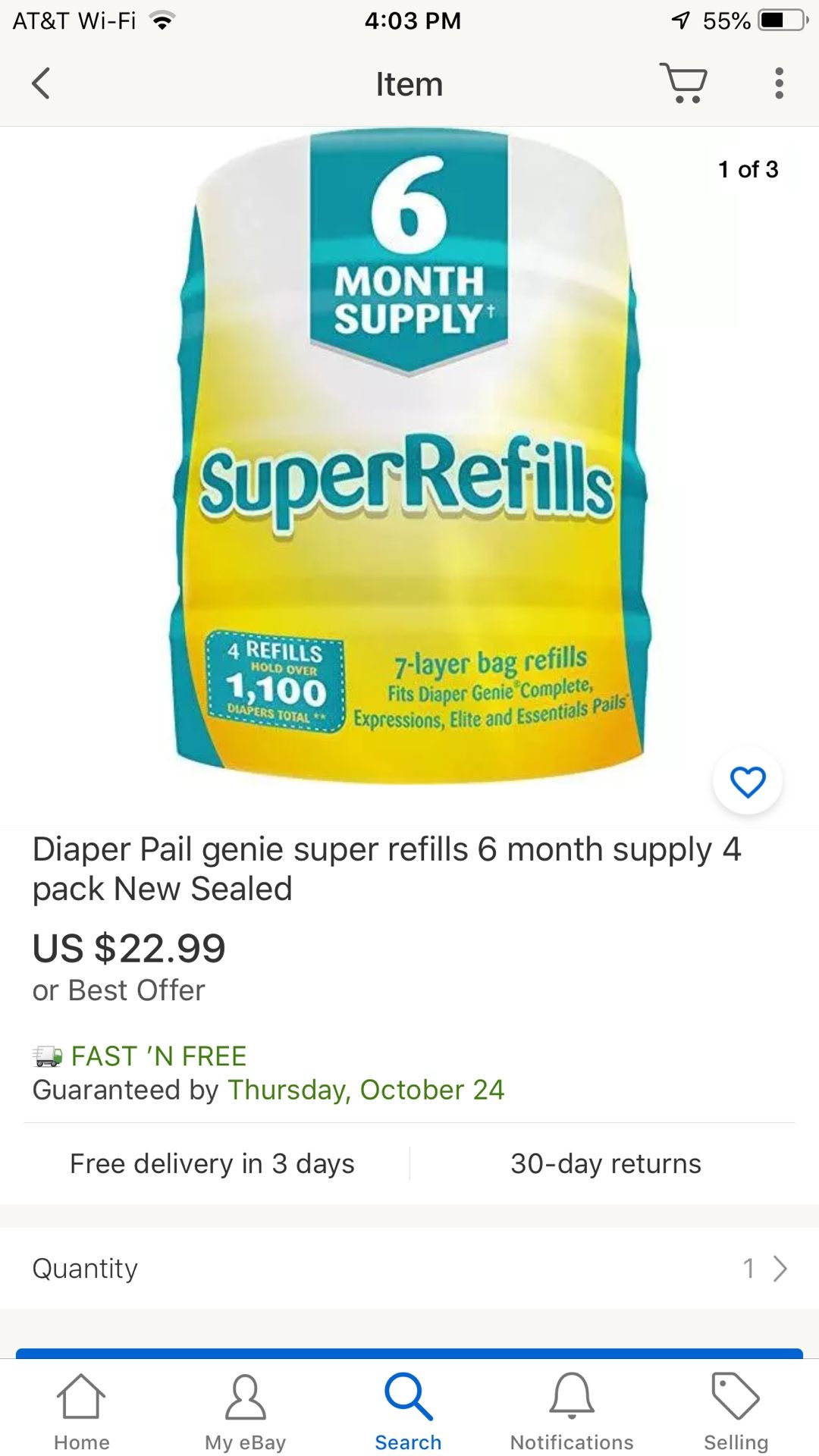 DIAPER GENIE PAIL REFILLS BAGS REFILL SUPERREFILL 3 x 280 bags