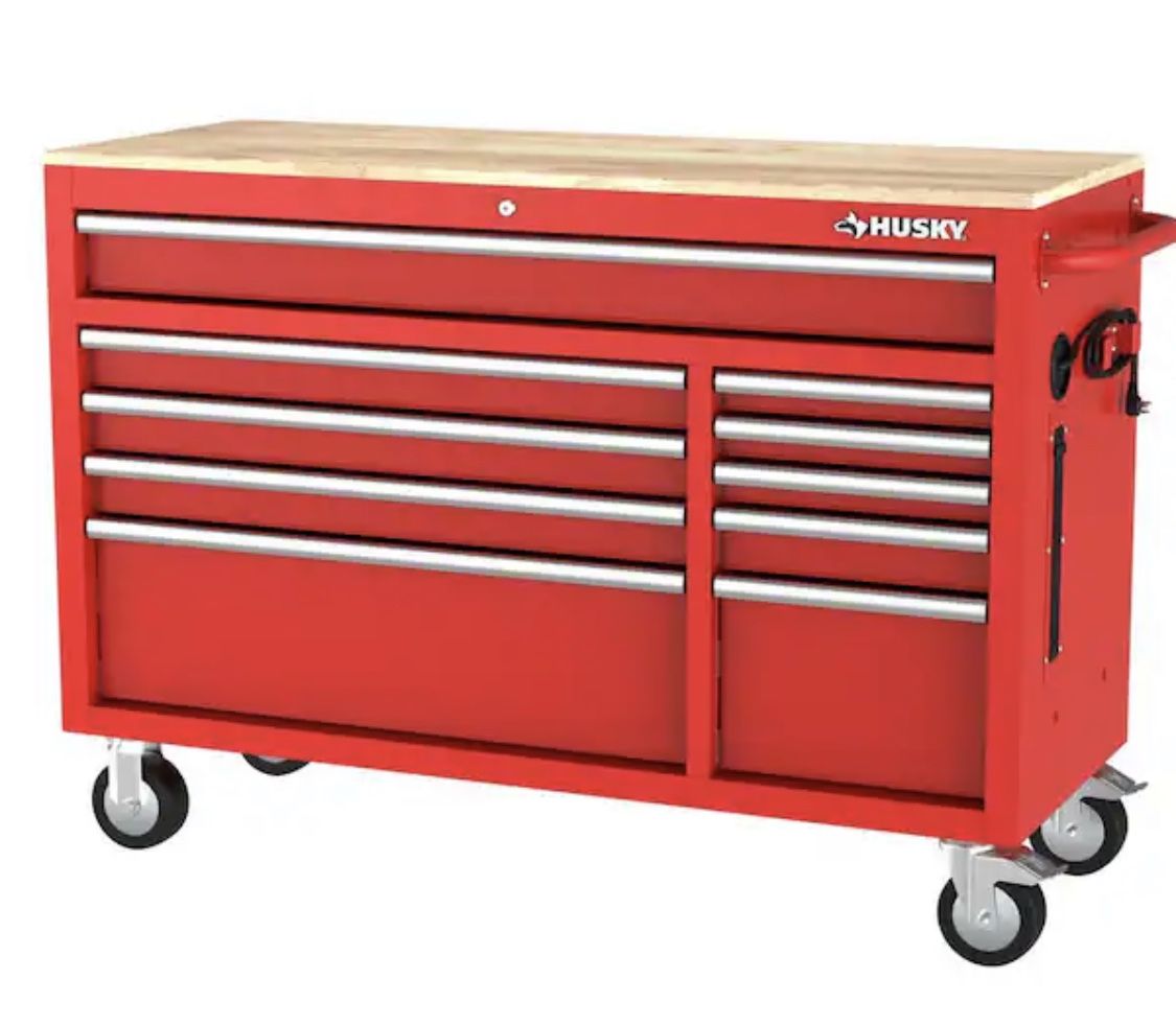 Husky Modular Tool Storage 52 in. W x 20 in. D Standard Duty Red Mobile Workbench Cabinet
