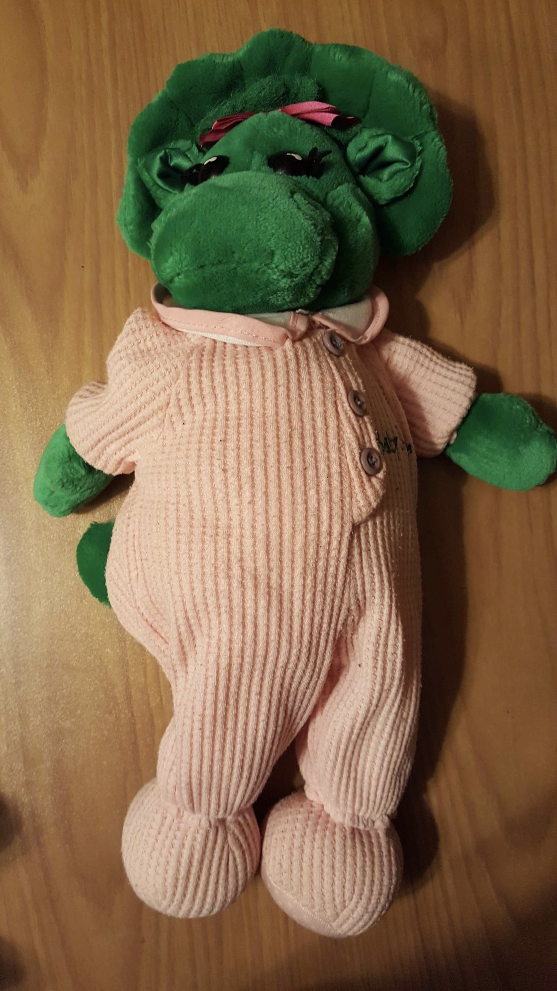 Vintage BABY BOP Green Plush Dinosaur Pink Pajamas16" Barney TV Show Cartoon