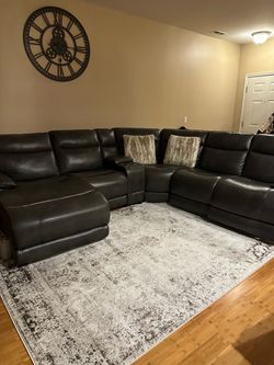 Dark gray Leather Sectional Sofa with Recliner