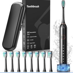 Electric Sonic Type Toothbrush W/ 8 Brush Heads & Travel Case New