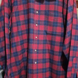 Vintage Pendleton Red and Blue Plaid Button-down Long-sleeve Shirt. Men's XL. Robinson Dress Tartan.