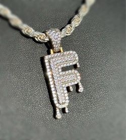 Jewelry .925 solid sterling silver gold plated drip 💧CZ stone 2.00CTW letter F Pendant charm
