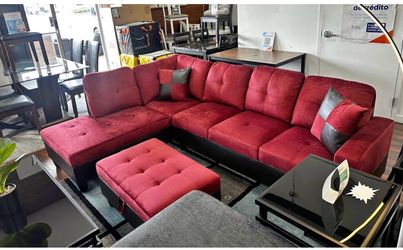 Red microfiber sectional couch