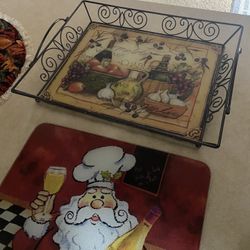 Glass Cutting Board & Metal Tray