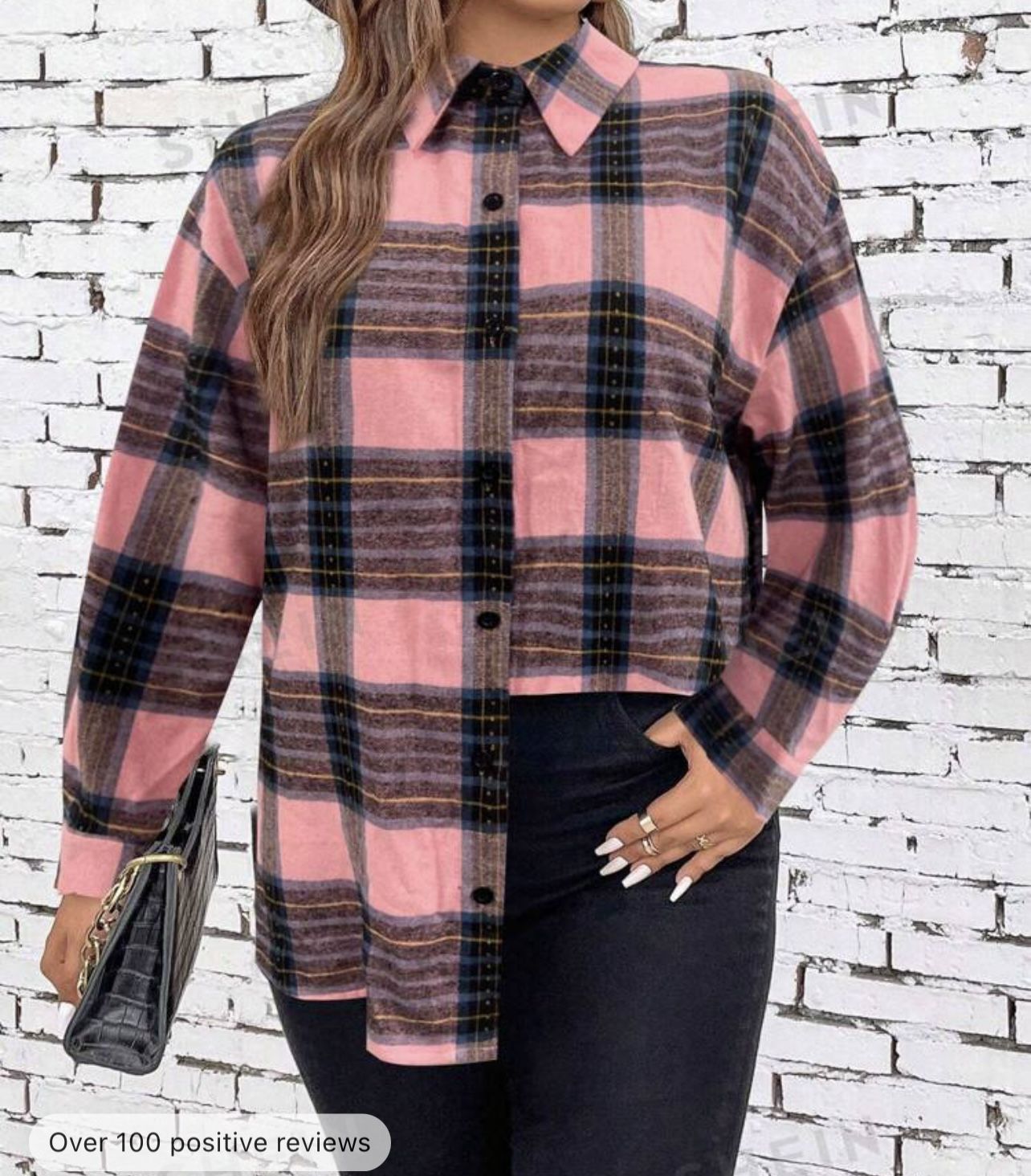 Plaid shoulder shirt Pink (0XL)