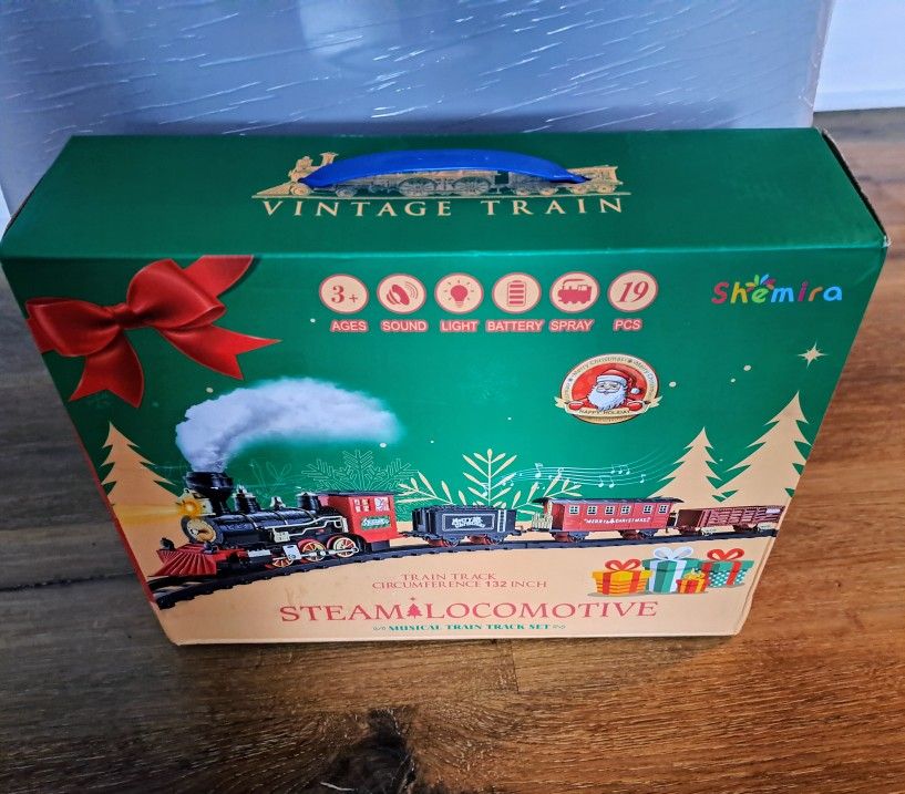OleFun Electric Christmas Train Set – Lights, Sounds & Water Steam, Railway Kit