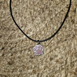 Necklace With Glitter Pink Dog Cat Paw Charm 