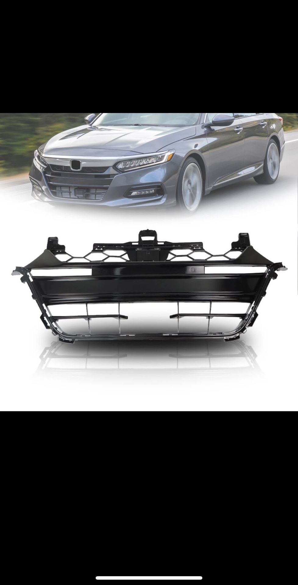 Front Grille Bumper Upper For 2018 2019 2020 Honda Accord Replacement Black
