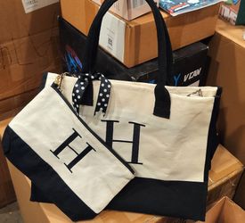 Canvas Tote bags with makeup pouch/ new/ letter H,K,B,I, and G/ see discription 👍