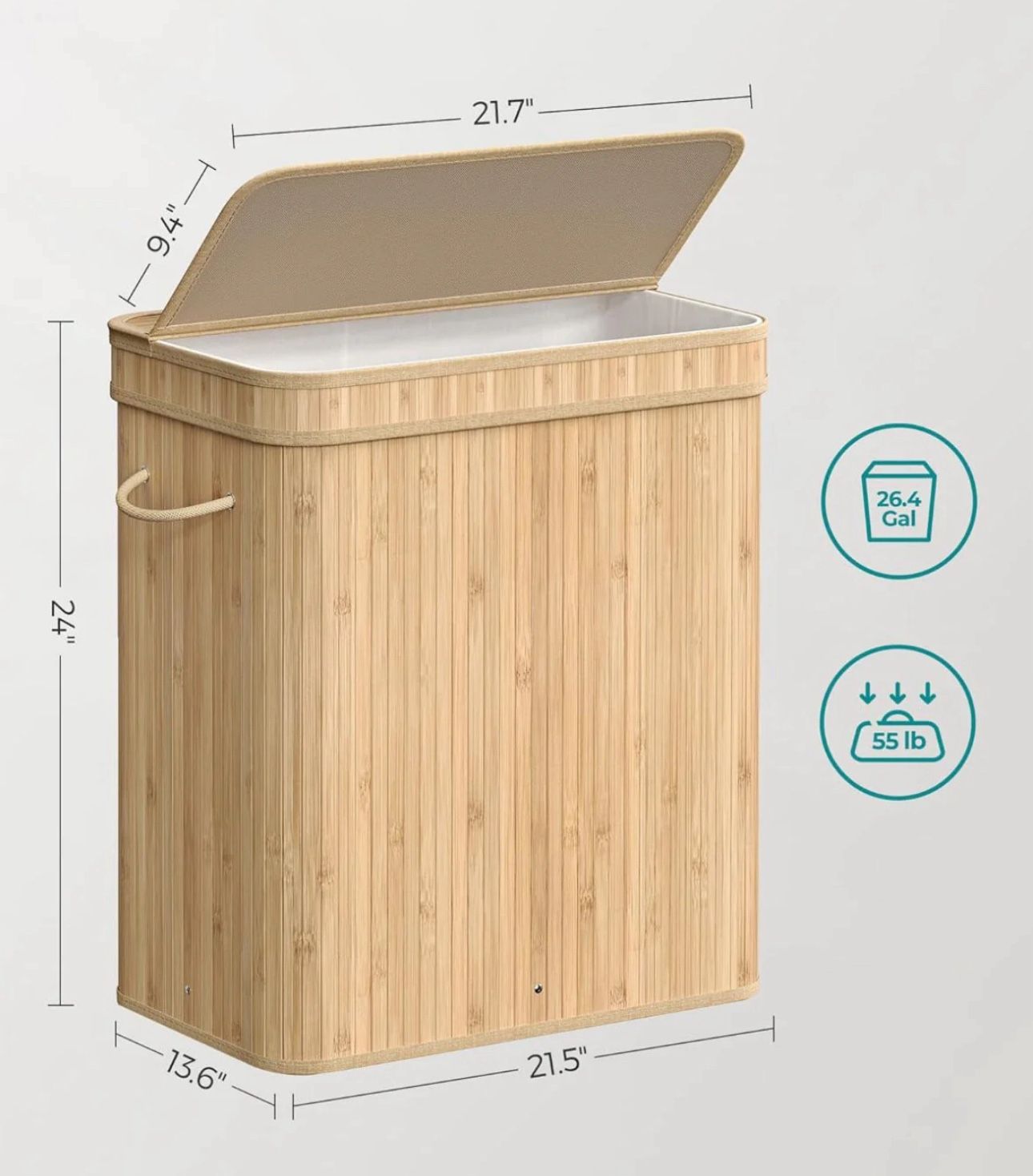 SONGMICS Laundry Hamper w/ Lid Removable Machine Washable Basket 26.4 Gal - Natural Beige