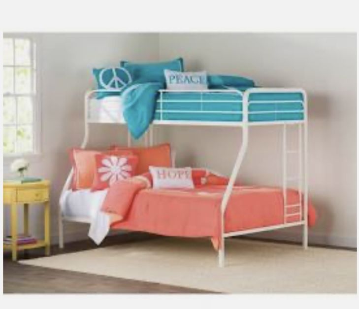 White Metal Twin Over Full Bunk Bed Frame