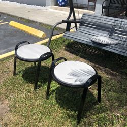 Patio End tables, freshly painted, fiberglass top never rust aluminum .
