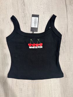 White Fox Club 14 Taylah Cherry Heart Singlet Tank Top Black S NWT 32155