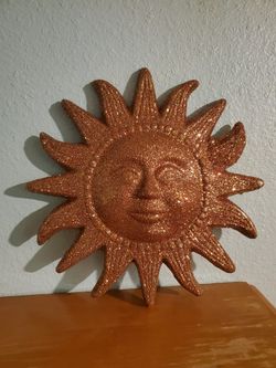 Unique Glittered Terra Cotta Sun Face Wall/Garden Art