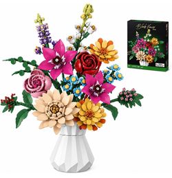 zinat Flowers Bouquet Building Set, 887Pcs DIY Romantic Floral Building Toys, Home Office Decor Gifts for Mother's Day, Valentine Day, Birthday, Chris
