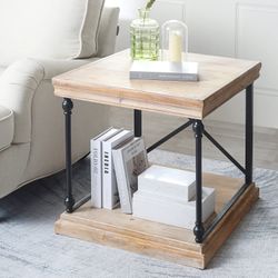 Rustic Wood Square Storage Side End Table, Accent Nightstand Table for Home Office, Living Room, Play Room, Bedroom, 25"" L*23"" W*24"" H"