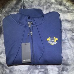 True Religion TR Script Oval Zip Hoodie -Blue - Men's Size M