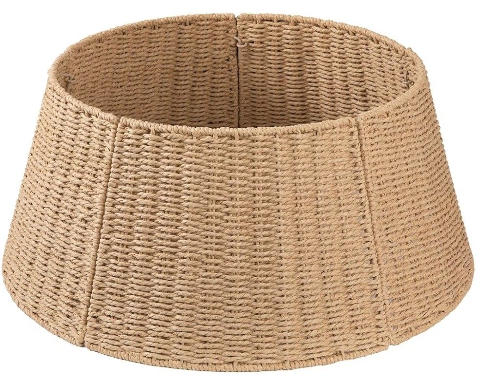 OIAHOMY Christmas Tree Collar, Wicker Holiday Tree Skirt & Stand Base Cover,Paper Rope Christmas Decor, Natural-27 inch