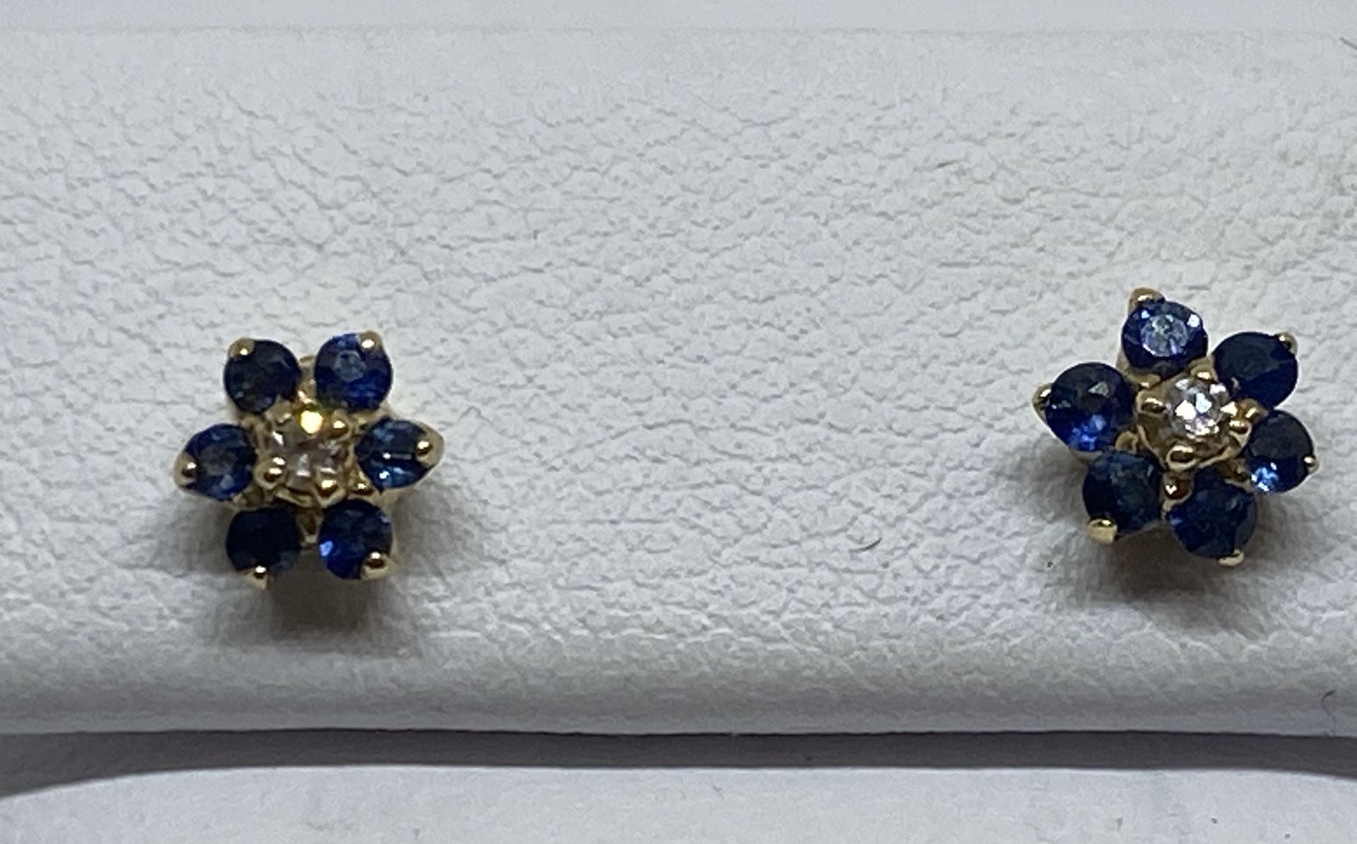 14k Yellow Gold Diamond, Sapphire Earrings