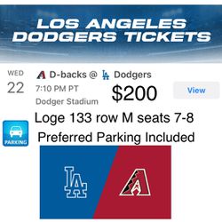 2 Los Angeles Dodgers Tickets For 5/22 Game