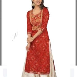Traditional Jaipur Beautiful Indian Embroidery Work Kurti Sharara - Size: Large