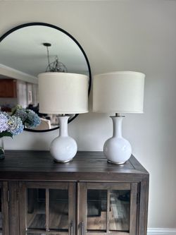 Pair of White Ceramic Table Lamps