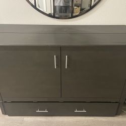 Wood Murphy bed with Queen Mattress, Storage, And Side Panels