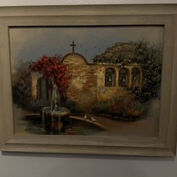 Spanish Hacienda Courtyard With Fountain Oil Based