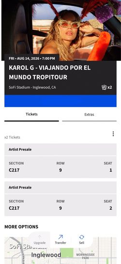 2 Karol G tickets!! 🌺 Los Angeles