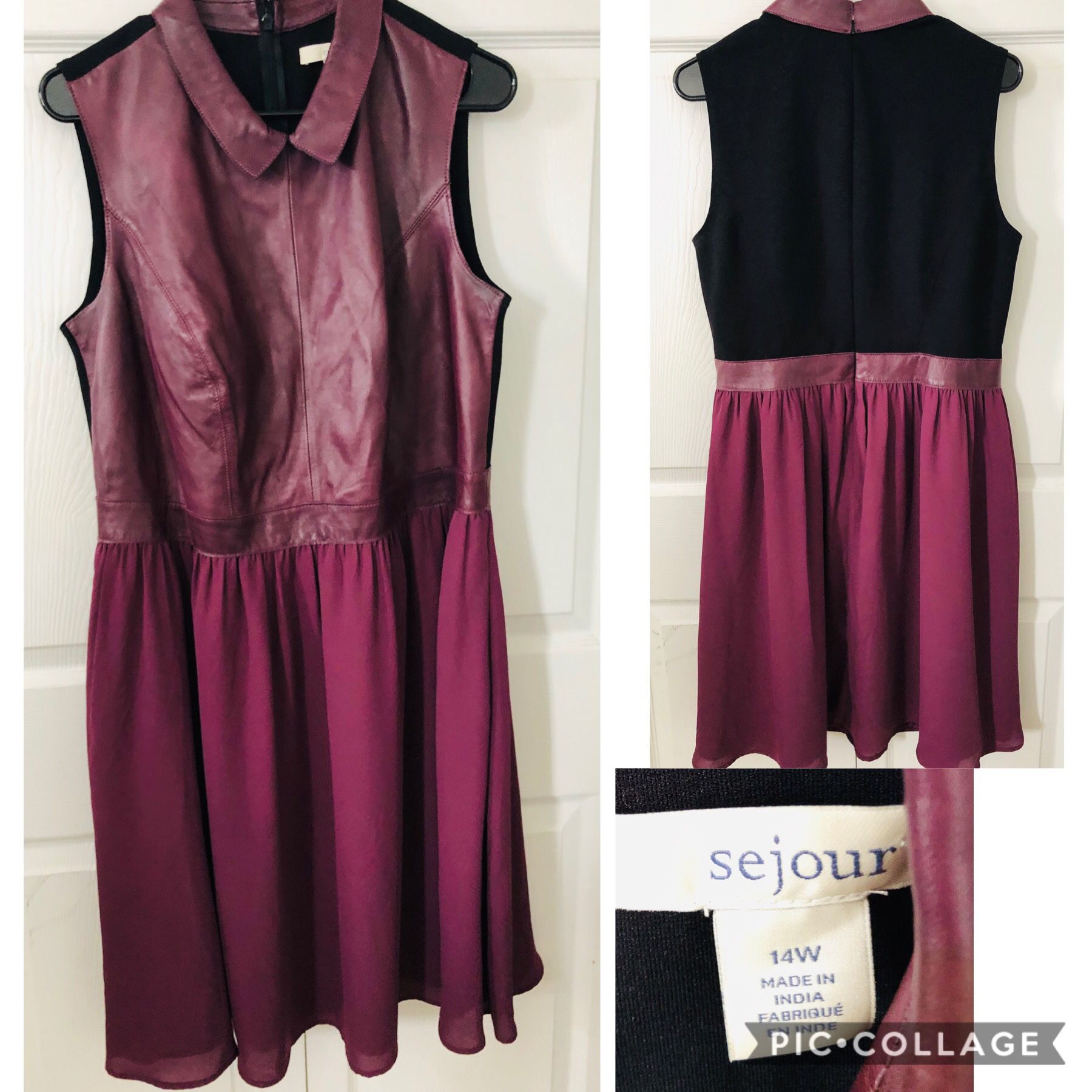 Sejour Lamb LEATHER Fit Flare Dress 14W Plum/Black in good condition (pick up only)