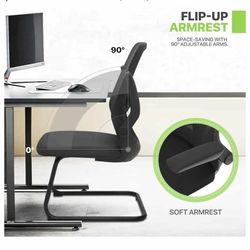 Sled Base Guest Chair Set of 2, Mid Back Mesh Office Chairs, Lumbar Support and Flip-up Armrest, for Reception Conference Room (Black)