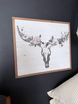 Floral Bull Skull Wood Framed Wall Art