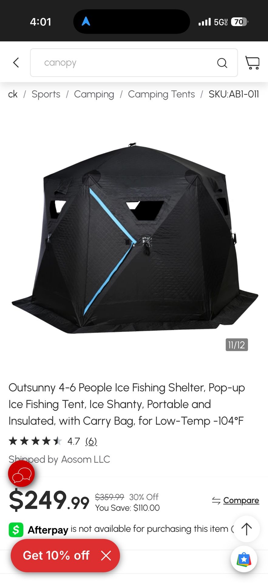 Outsunny Ice Fishing Shelter