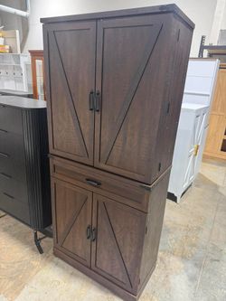 71" Tall Kitchen Pantry Cabinet with 3 Drawers,Farmhouse Storage Cabinet with 6 Barn Door Shelve(small damage)