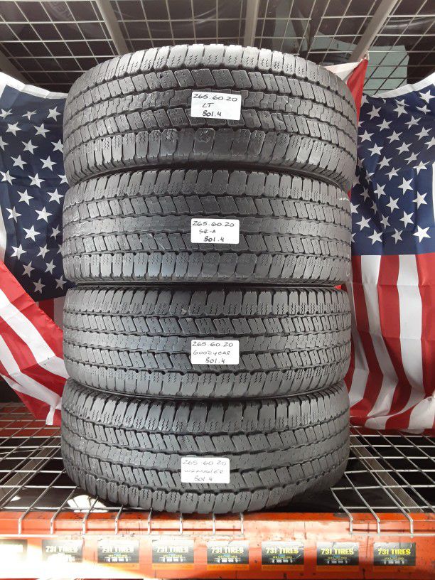 4 PRE-OWNED TIRES LT265/60R20 GOODYEAR WRANGLER SR-A 265/60R20 TRUCK 10 PLY  TIRES 265 60 20 for Sale in Fort Lauderdale, FL - OfferUp