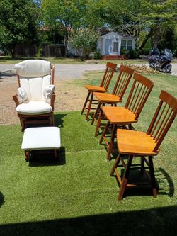 Rocking chair ottoman and four swivel bar stools all quality wood