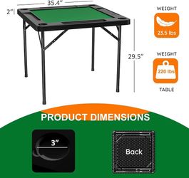 Mahjong Table, 35.4" Square Folding Card Table with Green Felt, Chip Trays, 4 Cup Holders, Multi-Game, Domino and Poker Tables for 4 Players, Foldable