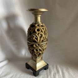 Taupe Gold Silver Black Pillar Candle Holder Fleur De Lis Flower Scroll Design