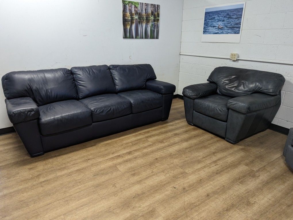Contemporary Genuine Leather Couch And Chair Set